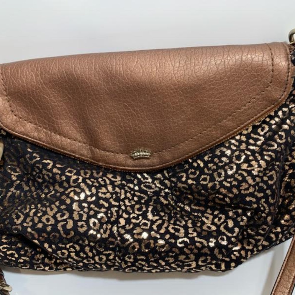 Juicy Couture shoulder bag tan vegan leather with black/gold animal print